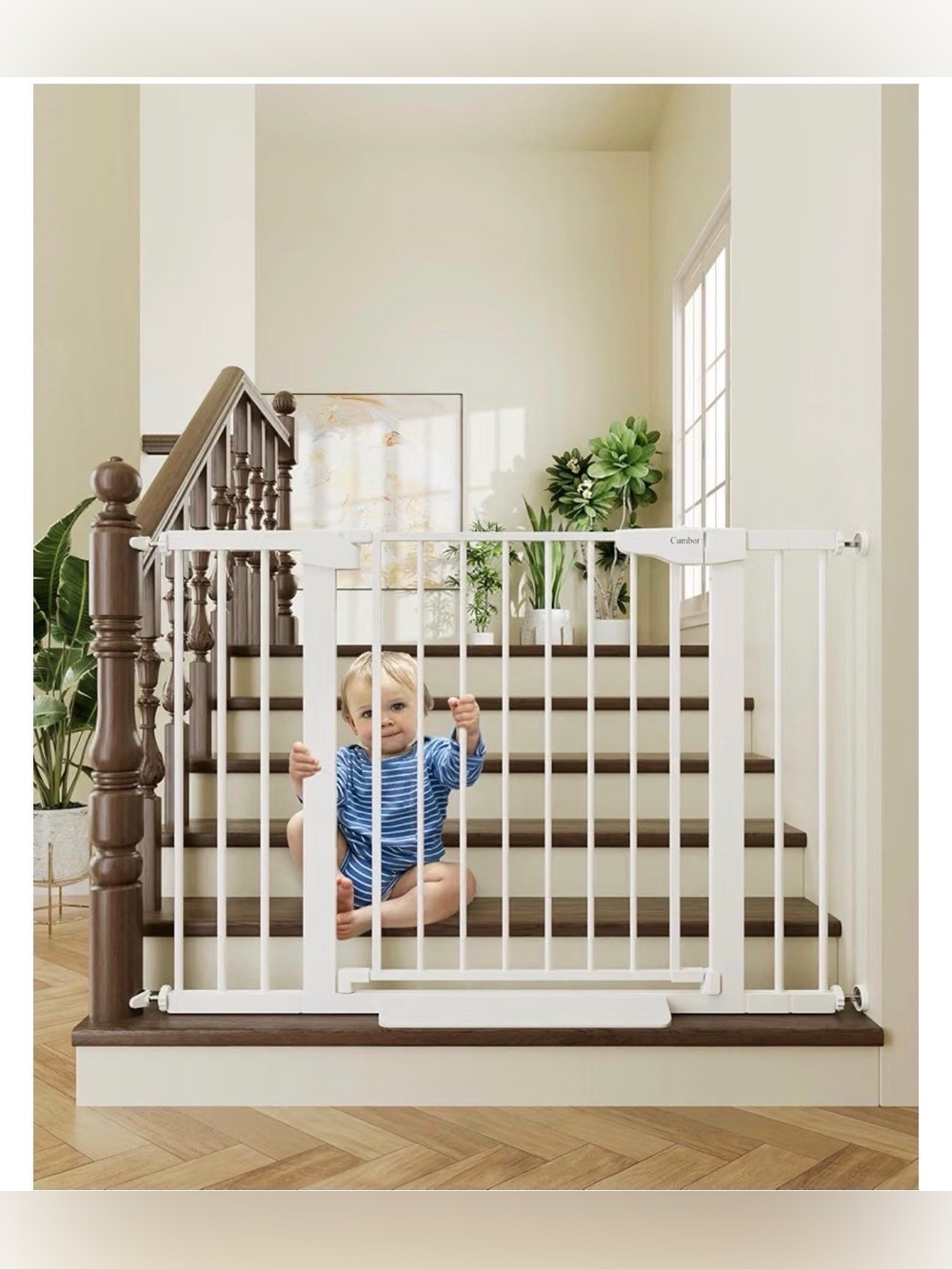 Cumbor 30-46" Baby Gate for Stairs, Auto Close Dog Gate for Doorways White